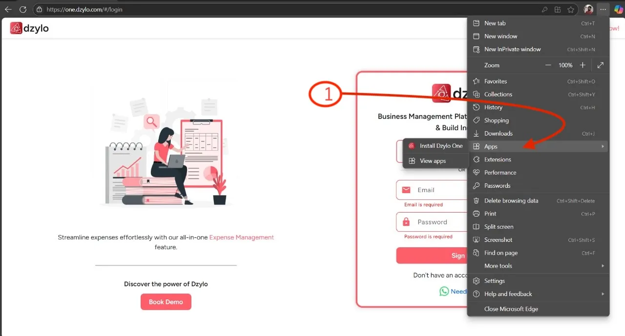 Dzylo PWA installation Edge