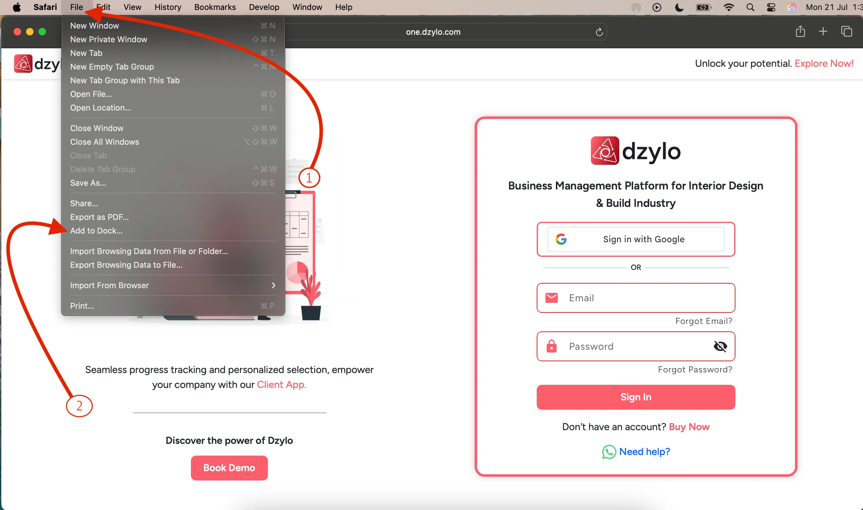 Dzylo PWA installation Safari